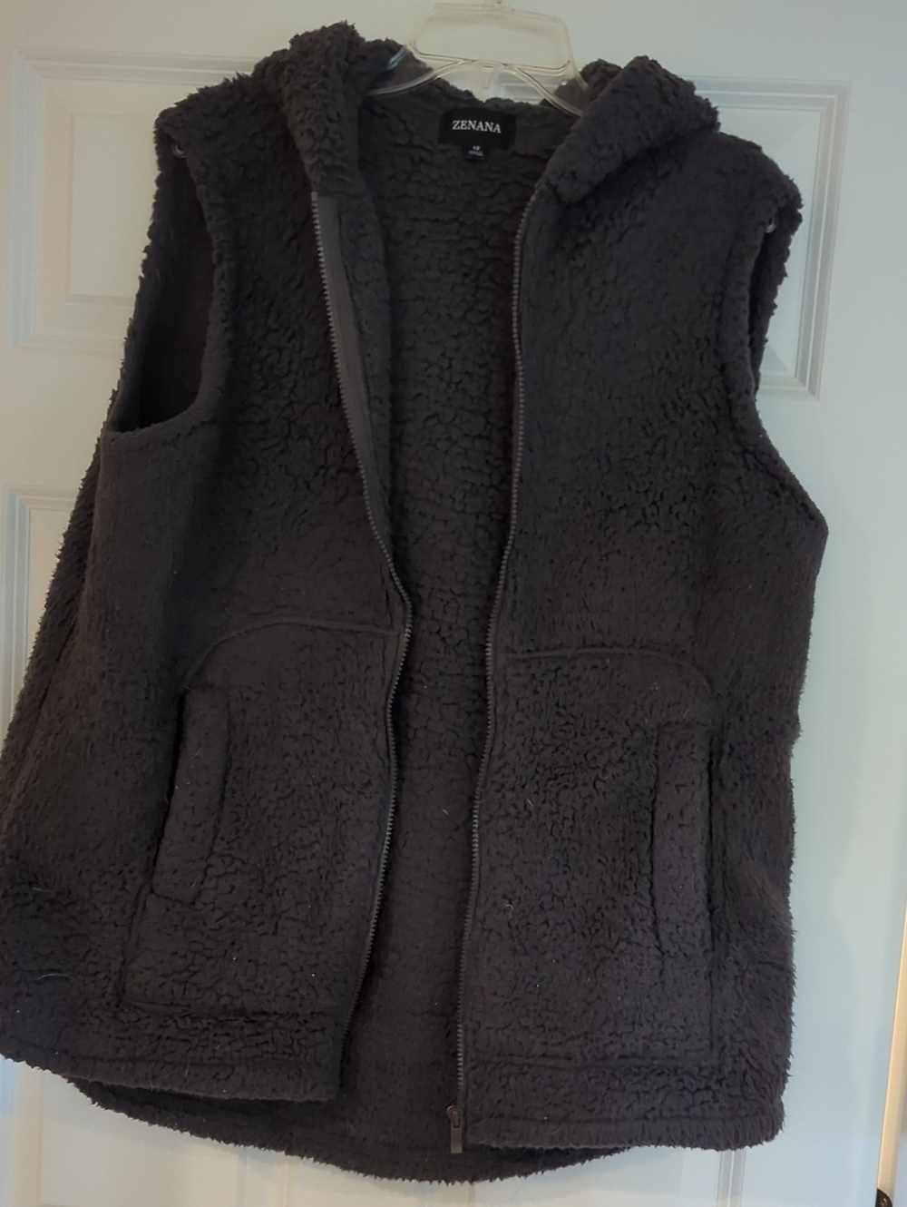 Zenana Outfitters Plush Hooded Sherpa Vest in Charcoal